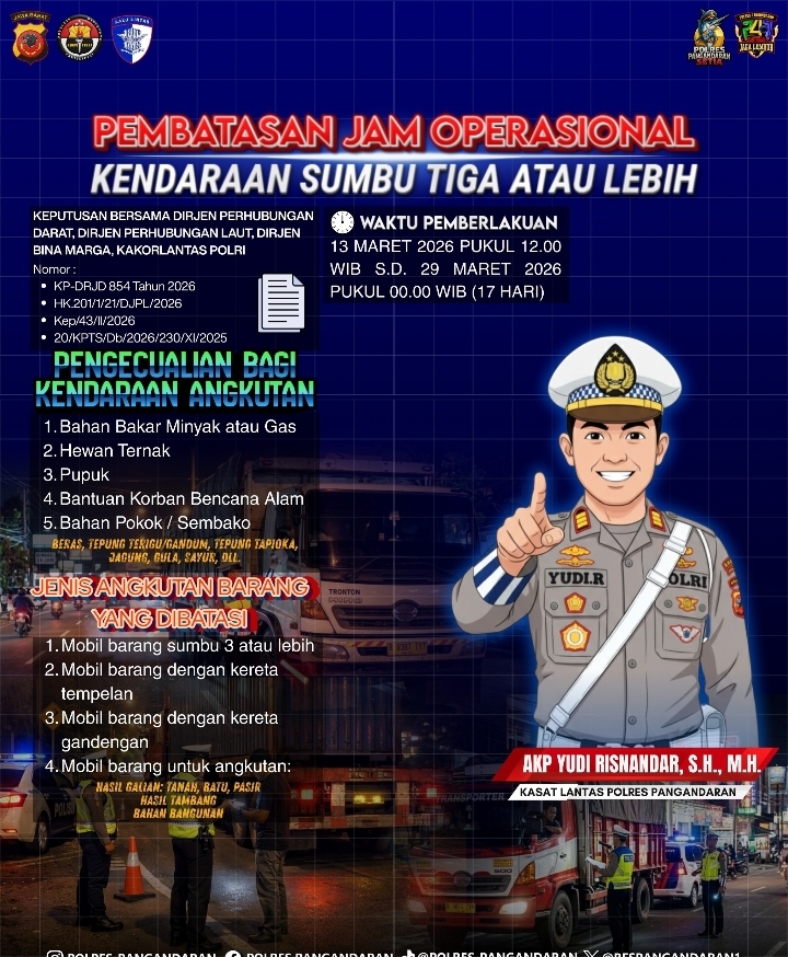 Polres Pangandaran Sosialisasikan Pembatasan Operasional Kendaraan Sumbu Tiga Selama Arus Mudik Lebaran 2026