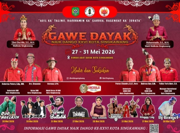 Singkawang Siap Gelar Gawe Dayak Naik Dango ke-XXVI Mei 2026