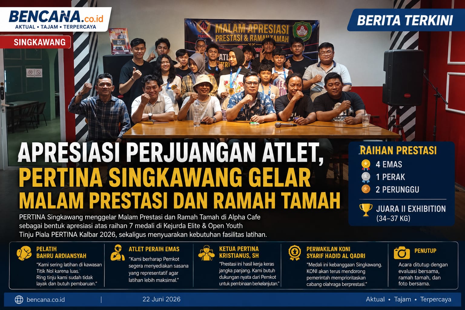 Apresiasi Perjuangan Atlet, PERTINA Singkawang Gelar Malam Prestasi dan Ramah Tamah