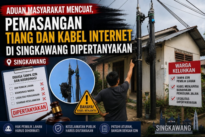 Aduan Masyarakat Mencuat, Pemasangan Tiang dan Kabel Internet di Singkawang Dipertanyakan