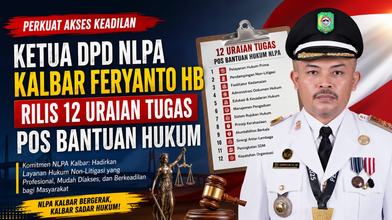 Perkuat Akses Keadilan, Ketua Dewan Pengurus Daerah NLPA Provinsi Kalbar Feryanto HB Rilis 12 Uraian Tugas Pos Bantuan Hukum