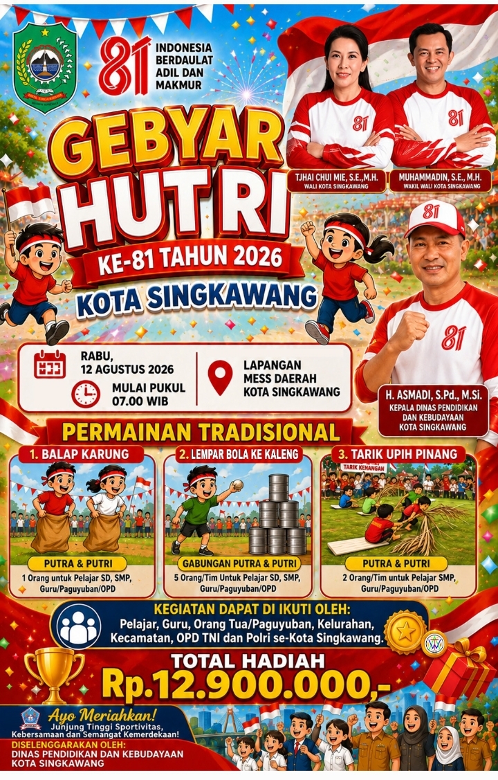 Meriahkan HUT ke-81 RI, Disdikbud Kota Singkawang Gelar “Gebyar 17-an” Berbasis Permainan Tradisional Berhadiah Jutaan Rupiah