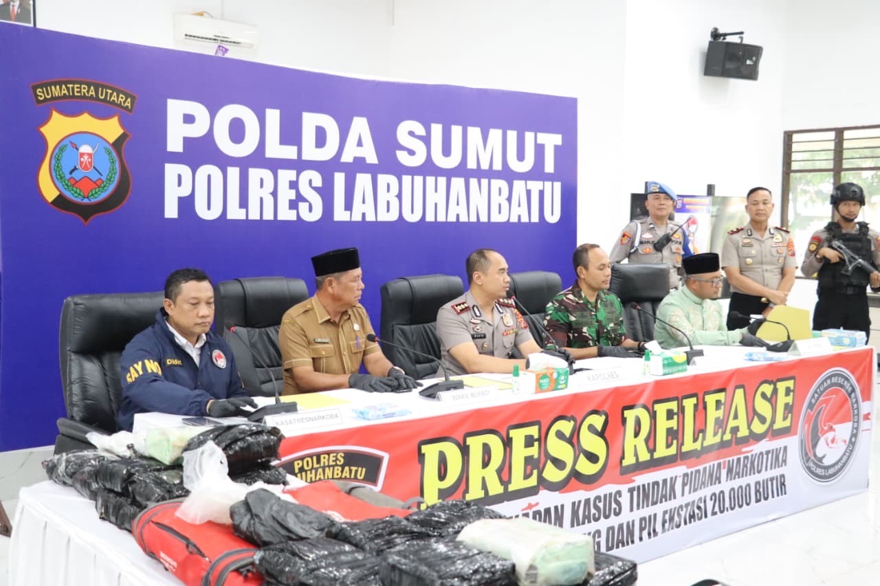 Geger! Polres Labuhanbatu Sita 30 Kg Sabu dan 20 Ribu Ekstasi, Kurir Terancam Hukuman Mati