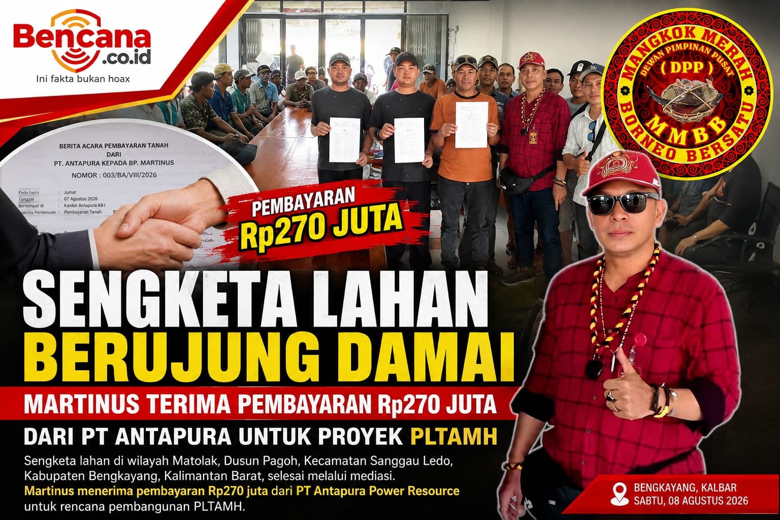 Sengketa Lahan Berujung Damai, Martinus Terima Pembayaran Rp270 Juta dari PT Antapura