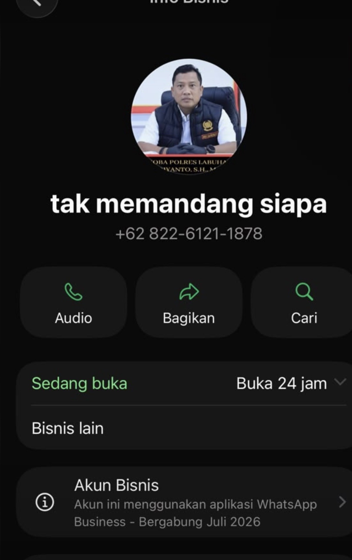 Waspada! Foto Kasat Narkoba Polres Labuhanbatu Dipakai Oknum Untuk Penipuan